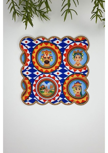 Baci Sicily Italyan Tarzı Geometrik Tasarımlı Nakış Kenar Kokteyl Peçetesi 1 Adet