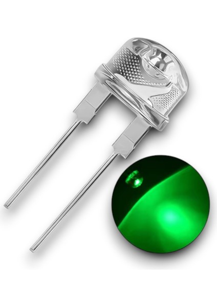 8mm Yeşil Mantar Şeffaf LED - 50 Adet