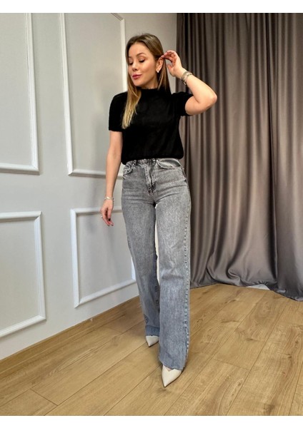 Orj. Marka Gri Wide Leg Jean