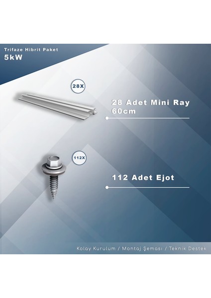 5kw Trifaze Hibrit Depolamalı Paket Sistem