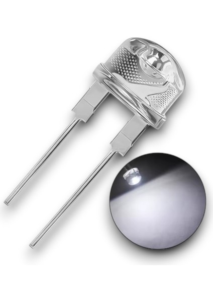 8mm Beyaz Mantar Şeffaf LED - 50 Adet