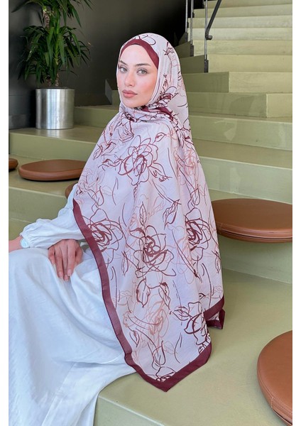 Çiçek Desen Soft Şal Kiremit