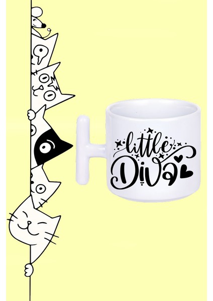 Küçük Diva Little Diva Tasarım Baskılı Beyaz T Sap Kupa Bardak