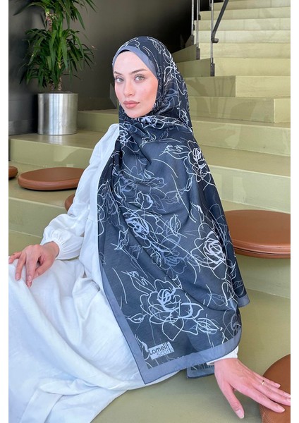 Çiçek Desen Soft Şal Füme