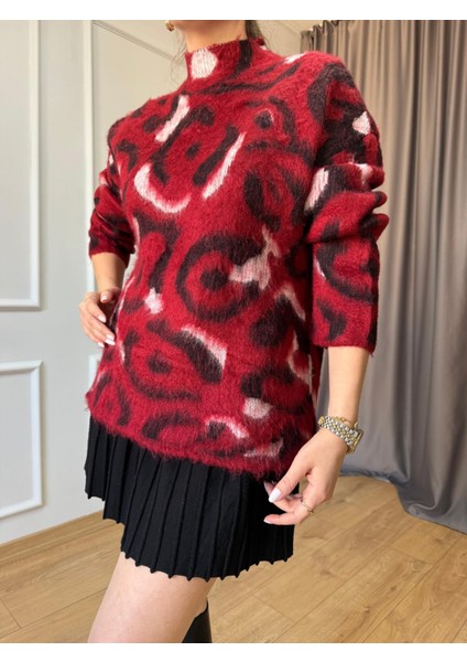 Bordo Desenli Sakallı Kazak