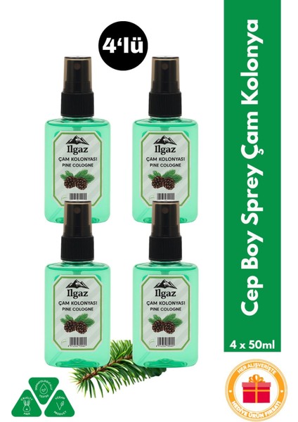 Çam Kolonyası 4'lü Sprey Set | Günlük Ferahlatıcı Kolonya - 4X50 ml