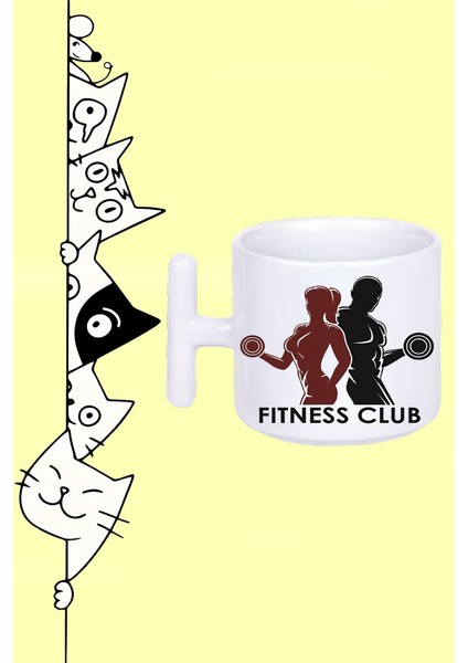 Fitness Club Gym Tasarım Baskılı Beyaz T Sap Kupa Bardak