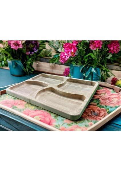 Doğal Gürgen Ağacı 4 Bölmeli Kahvaltı Tabağı, 20,5x28,5 cm, Kahverengi fırsatları