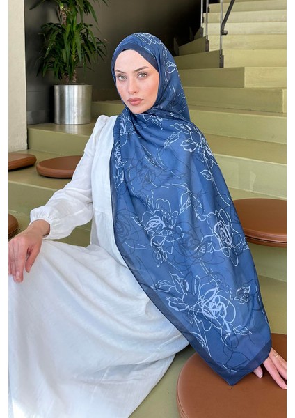 Çiçek Desen Soft Şal Indigo