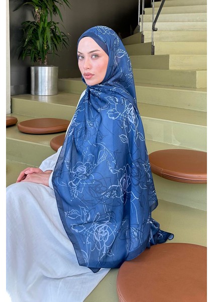 Çiçek Desen Soft Şal Indigo modelleri