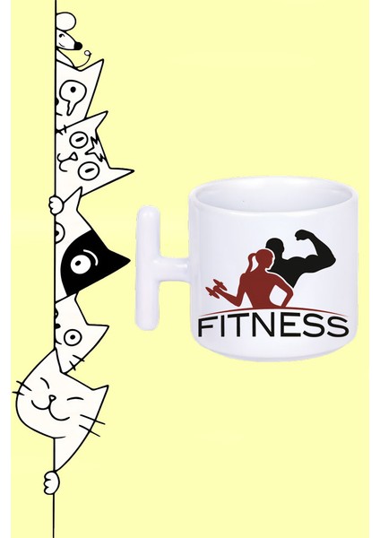 Fitness Spor Gym Tasarım Baskılı Beyaz T Sap Kupa Bardak