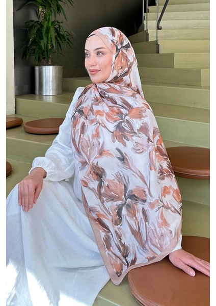 Çiçek Desen Soft Şal Bej