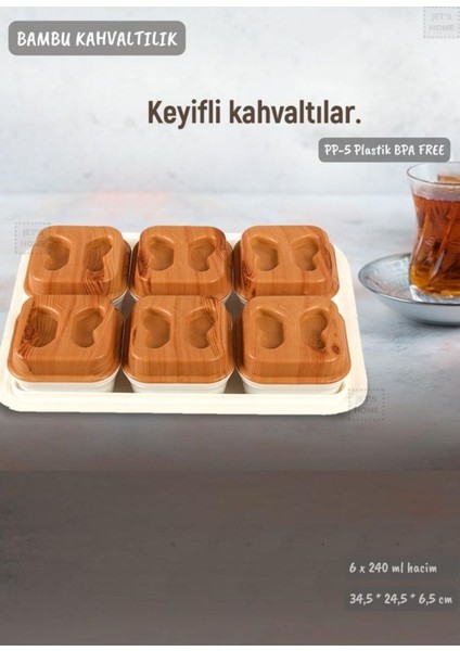 6’lı Bambu Kahvaltılık Seti, Tepsili ve Renkli, BPA Free, 11-15 Parça