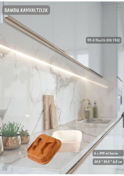6’lı Bambu Kahvaltılık Seti, Tepsili ve Renkli, BPA Free, 11-15 Parça