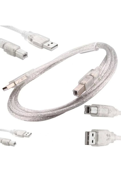 USB Yazıcı Kablosu 1.5 Metre 2.0V Şeffaf