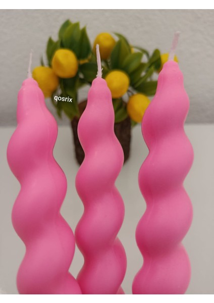 3'lü Pudra Pembe Italyan Burgulu Şamdan Soya Mumu Doğal Kokulu Uzun Çubuk Konik Burgu Spiral Mum