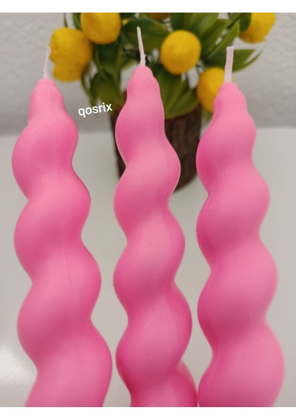 3'lü Pudra Pembe Italyan Burgulu Şamdan Soya Mumu Doğal Kokulu Uzun Çubuk Konik Burgu Spiral Mum fiyatları