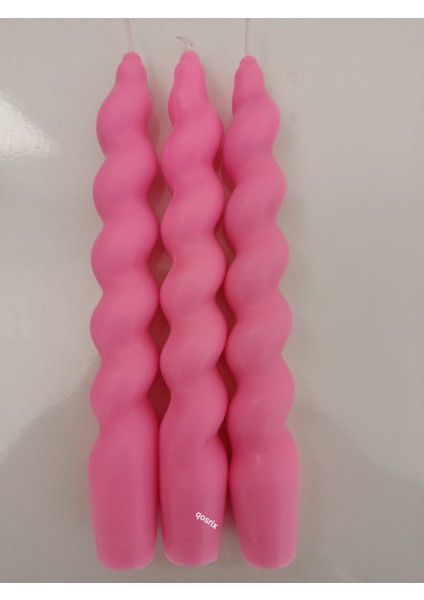 3'lü Pudra Pembe Italyan Burgulu Şamdan Soya Mumu Doğal Kokulu Uzun Çubuk Konik Burgu Spiral Mum modelleri