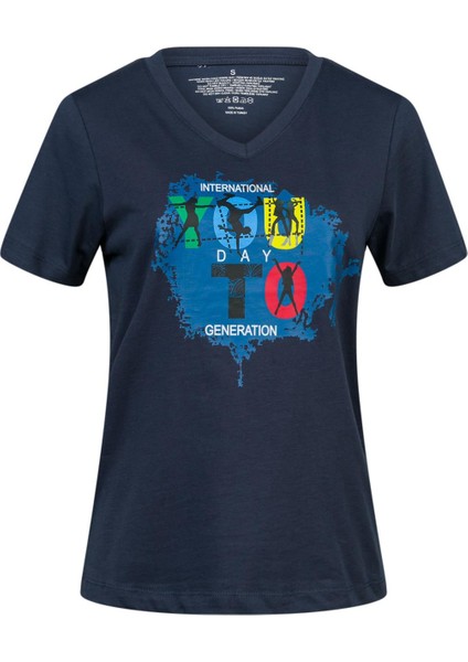 Alone Baskılı V Yaka Kadın T-Shirt 403