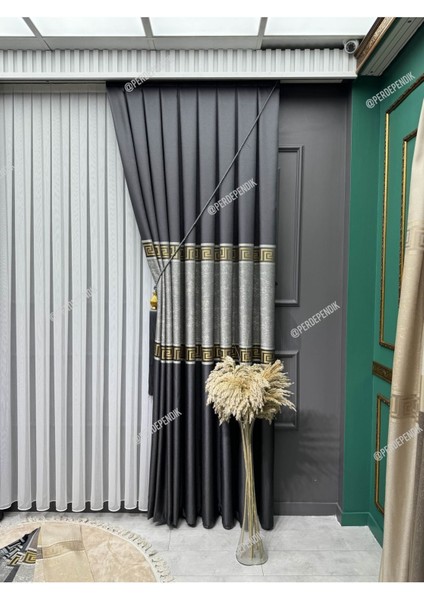 Fon Perde, Elegans Seri,göbek Orta Desen, Gold Gri Versace ,blackout,taç,karartma,brilant(Tek Kanat) fiyatları