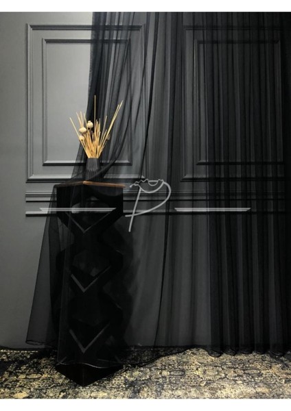 Siyah Grek Tül Perde - Etek Kurşunlu, Normal Pileli, Modern Tül Perde modelleri