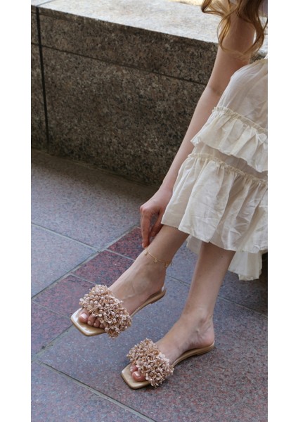 Lemar Nude Inci Detaylı Terlik