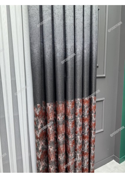 Pano Fon Perde,elegans Seri Avşa Desen Kiremit Gri Pano,taç,brilant,kanun Pile,blackout ,(Tek Kanat)