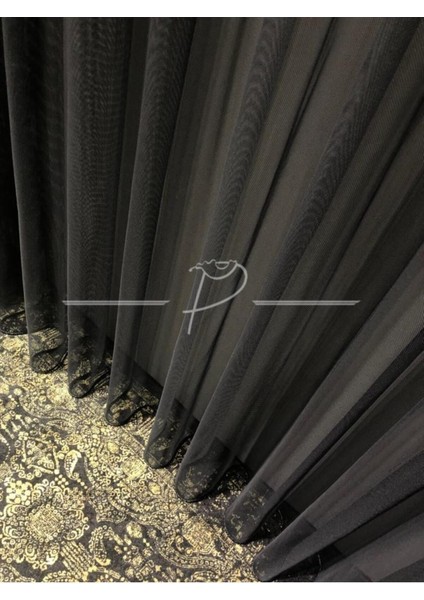 Siyah Grek Tül Perde - Etek Kurşunlu, Normal Pileli, Modern Tül Perde