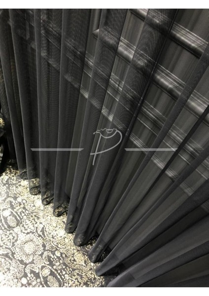 Siyah Grek Tül Perde - Etek Kurşunlu, Normal Pileli, Modern Tül Perde