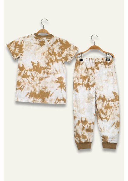 Unisex Çocuk Batik Desenli Pijama Takımı - Camel fırsatları