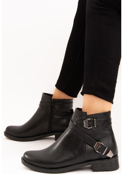 A726193409 Siyah Cilt Alçak Topuklu Kadın Bot fiyatları
