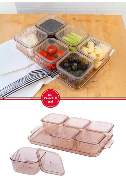 6 Bölmeli Kapaklı Kahvaltı Seti, 13 Parça, Krem, Bal Rengi, TR, Şık ve kullanışlı