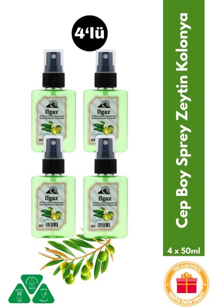 Zeytin Çiçeği Sprey Kolonya Cep Boy Elegance Series 4'lü Eko Paket - 4X50 ml