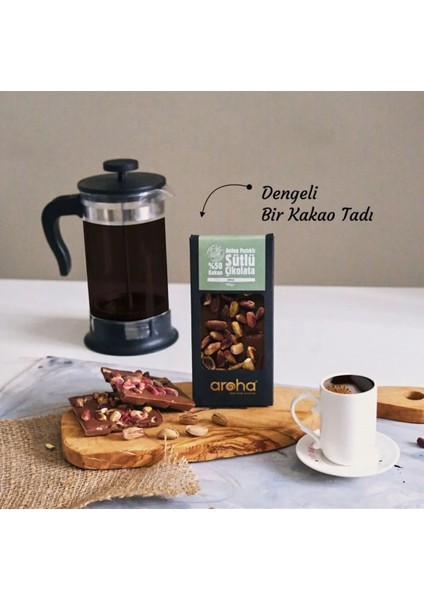 İkili Avantaj Paket. %50 Kakao Antep Fıstıklı Sütlü Çikolata 100 g x 2 Adet