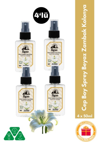 Beyaz Zambak Sprey Kolonya Cep Boy Elegance Series 4'lü Eko Paket - 4X50 ml