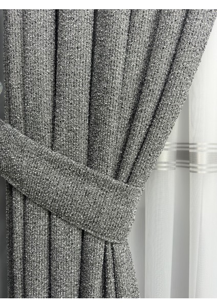 Bohem Kumaş Koyu Gri Fon Perde 1/3 Sık Pile