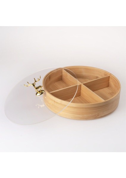Bambu Yuvarlak Bölmeli Kapaklı Sunumluk, 25x12cm, Şık ve Kullanışlı Mutfak Gereci