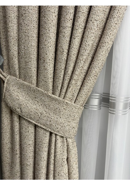 Bohem Kumaş Bej/sütlü Kahve Fon Perde 1/3 Sık Pile indirimleri