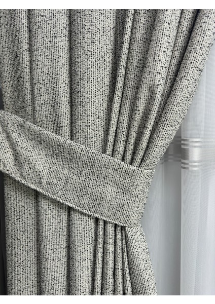 Bohem Kumaş Açık Gri Fon Perde 1/3 Sık Pile