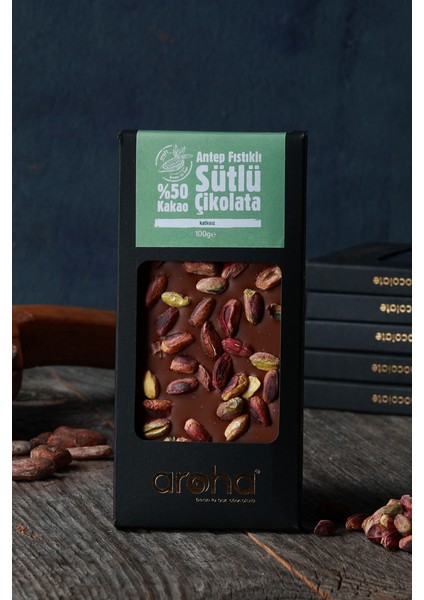 Altılı Avantaj Paket. %50 Kakao Antep Fıstıklı Sütlü Çikolata 100 g x 6 Adet