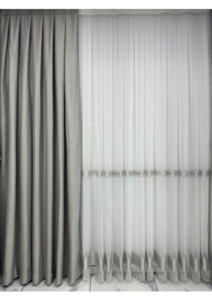 Balık Sırtı Açık Gri Fon Perde 1/3 Sık Pile Fon Perde fiyatları