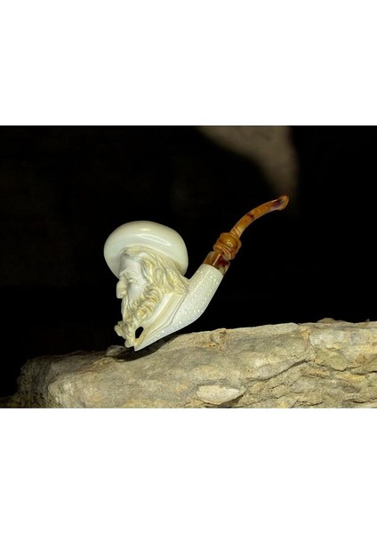Rönesans Bilgini Figürlü El Yapımı Lületaşı Pipo