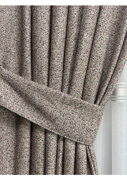 Bohem Kumaş Çok Renkli(Kiremit/lacivert/kahve) Fon Perde 1/3 Sık Pile