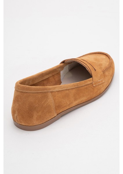 F02 Taba Süet Hakiki Deri Kadın Loafer Ayakkabı