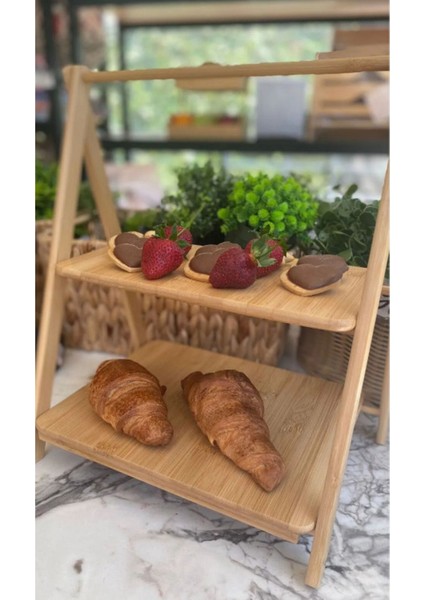 Bambu 2 Katlı Sunumluk, Kurabiye ve Kahvaltılık, Kahverengi, Türkiye Menşei