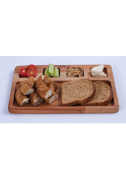 Doğal Ahşap Alt Bölmeli Kahvaltılık ve Sunumluk, 31.5x23x1.8, Kahverengi