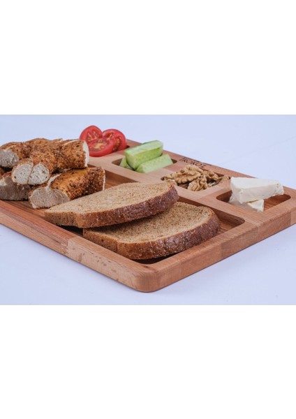 Doğal Ahşap Alt Bölmeli Kahvaltılık ve Sunumluk, 31.5x23x1.8, Kahverengi fiyatları