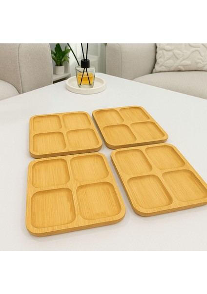 4'lü Ahşap Sunumluk Seti, 20x20 cm, kahverengi, 4 parça, şık ve kullanışlı