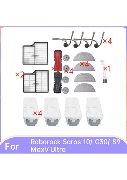 Roborock Saros 10/ G30/ S9 Maxv Ultra Süpürge Aksesuarları Için 21 Adet Silindir Yan Fırça Hepa Filtre Paspas Pedi Toz Torbası (Yurt Dışından)