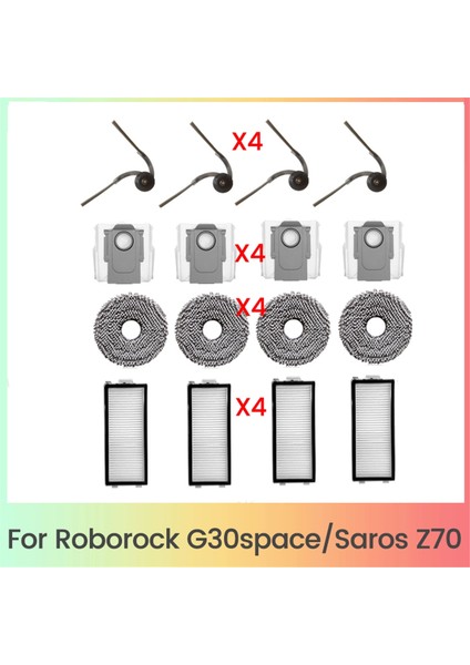 Roborock Saros Z70 / G30 Uzay Süpürgesi Aksesuarları Için 16 Adet Yan Fırça Filtresi Paspas Pedi Toz Torbası Elektrikli Süpürge Parçaları (Yurt Dışından)